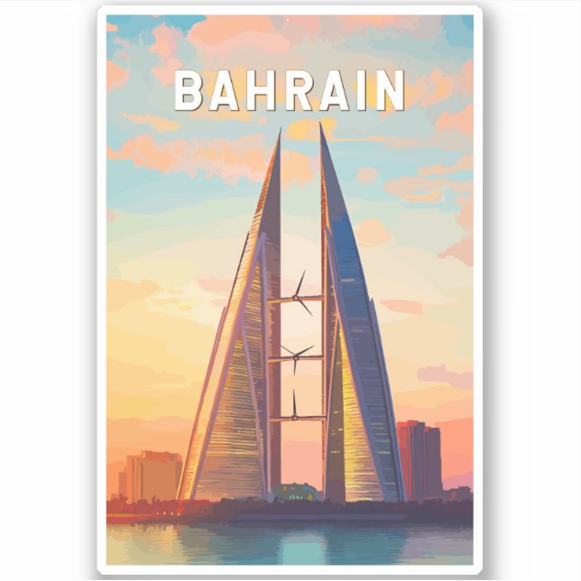 Bahrain Illustration Travel Art Vintage (Front)