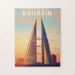 Bahrain Illustration Travel Art Vintage Jigsaw Puzzle<br><div class="desc">Bahrain vector artwork design. Bahrain,  a dynamic island nation in the Arabian Gulf,  blends rich history with modern luxury,  from the bustling souks of Manama to architectural marvels like the Bahrain World Trade Centre.</div>