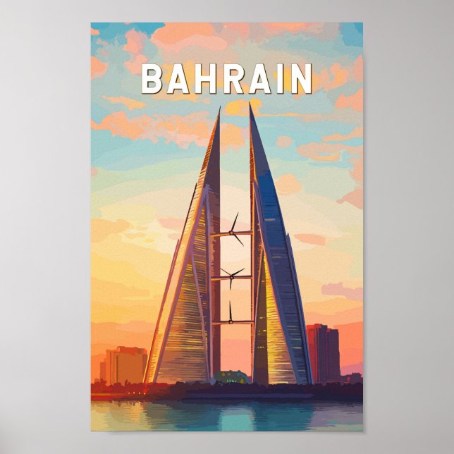 Bahrain Illustration Travel Art Vintage Poster (Front)