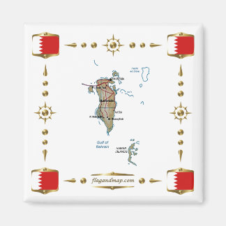 Bahrain Map + Flags Magnet