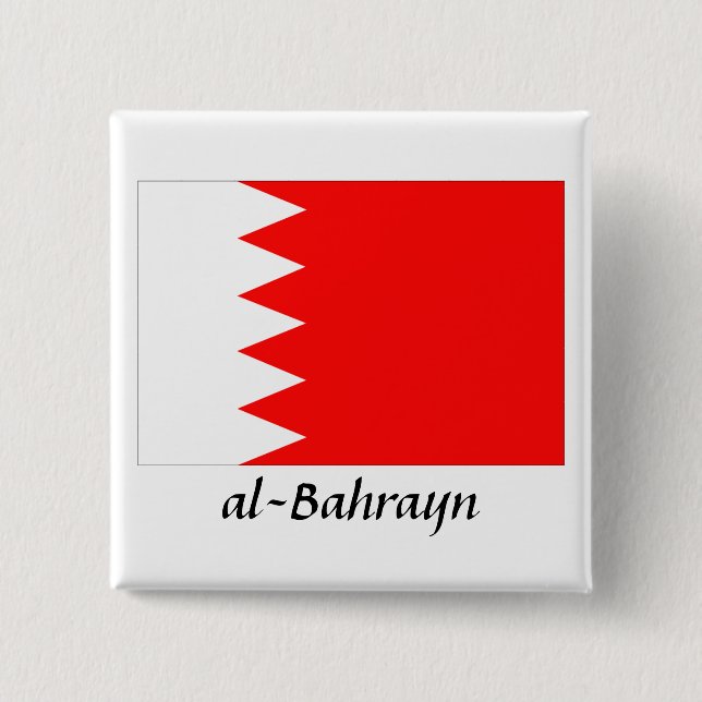 Bahrain National Flag "al-Bahrayn" 2 Inch Square Button (Front)