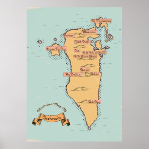 Bahrain Vintage travel map Poster