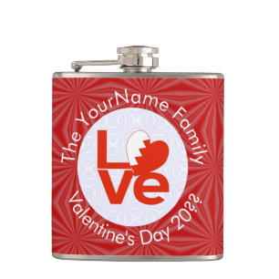 Bahraini Flag Red Letter LOVE Personalized  Hip Flask
