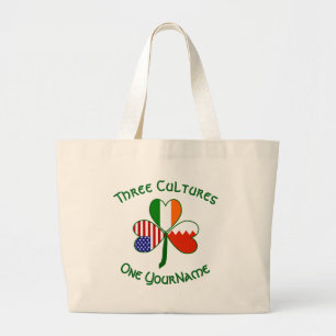 Bahraini Irish American Flags Shamrock Personalize Large Tote Bag
