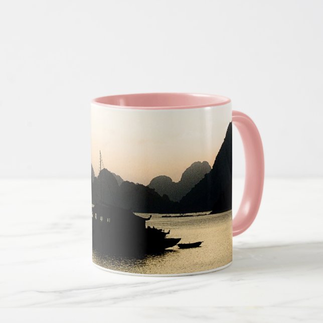 Baie d'Halong, coucher du soleil, Mug d'art vietna (Devant droit)