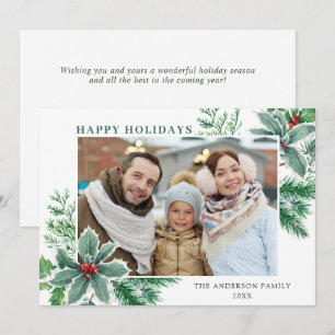 Baie festive de houx PHOTO Carte de vœux de Noël