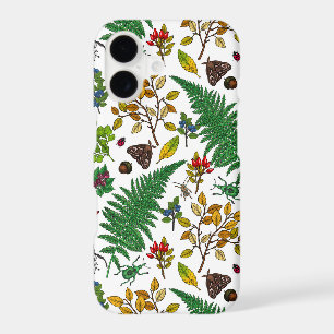 Baies forestières, feuilles et insectes sur fond b