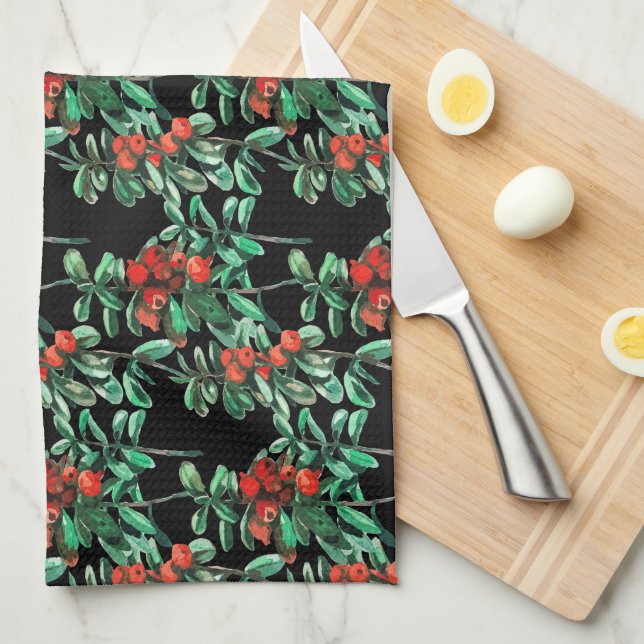 Baies rouges, lingonberries serviette de cuisine (Quart Plié)