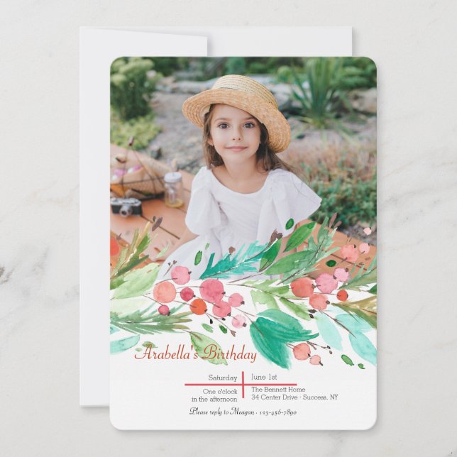 Baies Watercolor Photo Invitation (Devant)