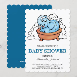 Baignoire Bébé Eléphant Baby shower Invitation