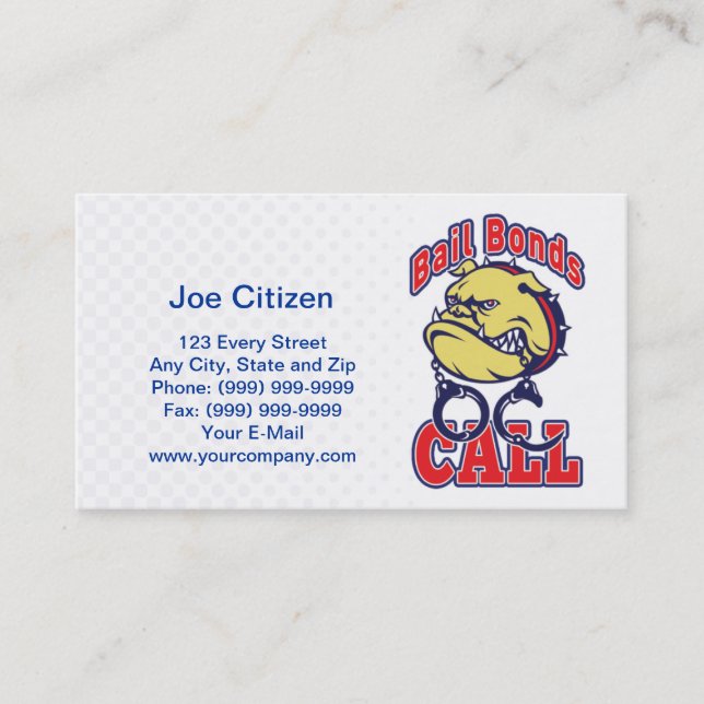 bail bonds bulldog handcuffs business card (Front)