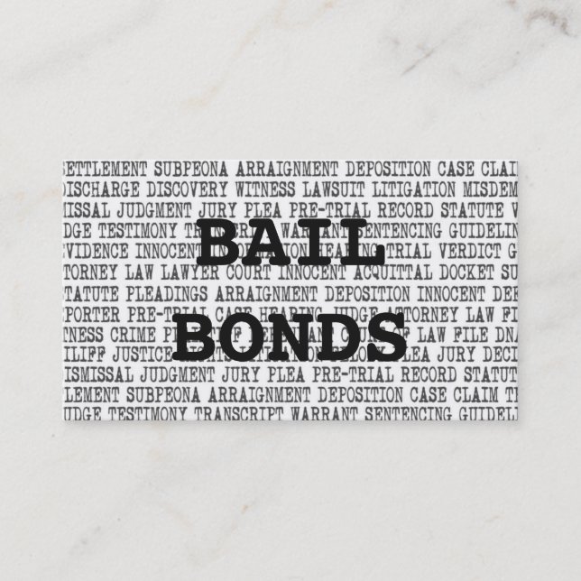 Bail Bonds Mots Légaux Carte de visite (Devant)