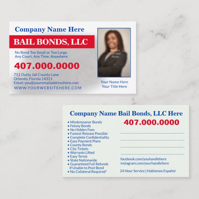 Bail Bonds Photo Customize Business Card Template (Front/Back)