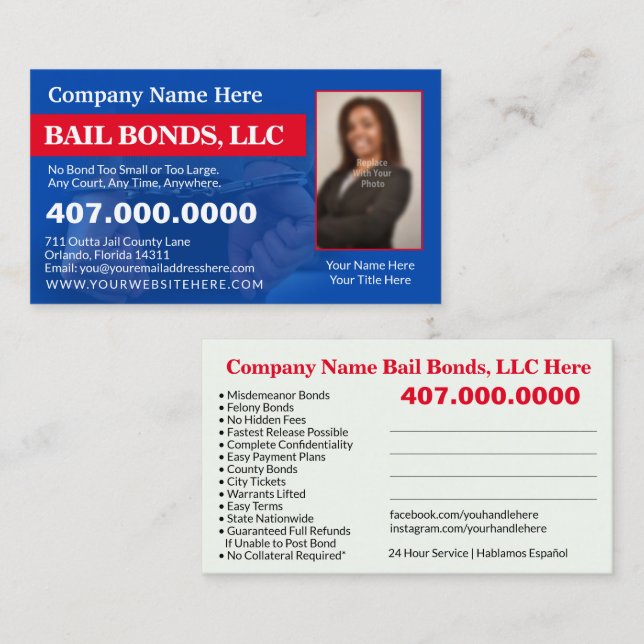 Bail Bonds Photo Customize Business Card Template (Front/Back)
