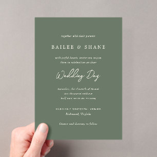 Bailee Olive Green Modern Wedding Acrylic Invitations