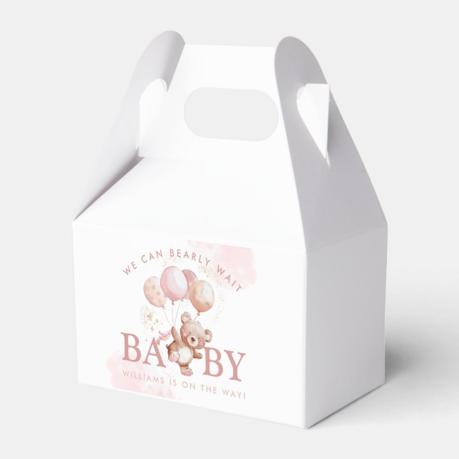 BAILEY Pink Bearly Wait Teddy Bear Baby Shower Favor Box (Front Side)