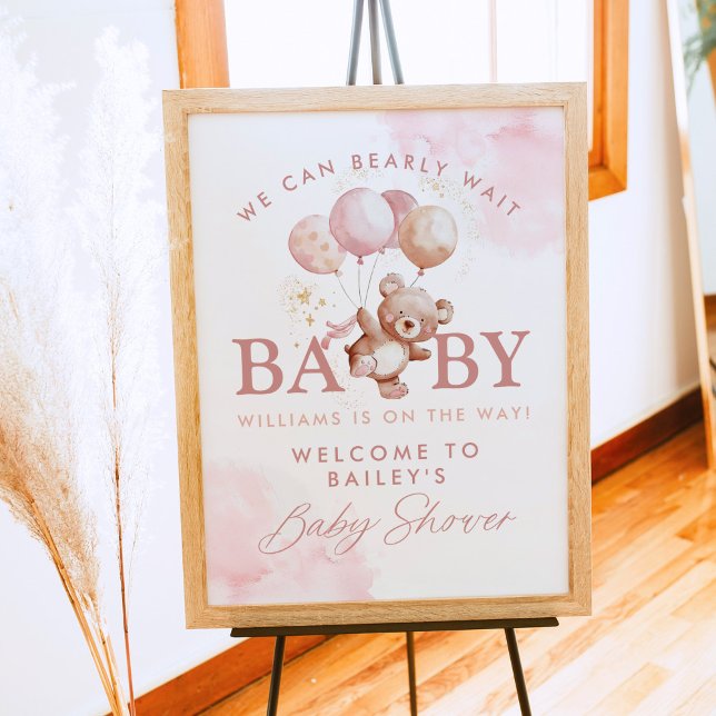 BAILEY Pink Bearly Wait Teddy Bear Baby Shower Poster (Creator Uploaded)