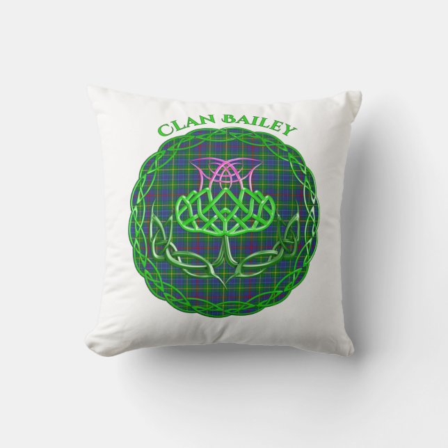 Bailey Scottish Tartan Celtic Thistle Throw Pillow (Front)
