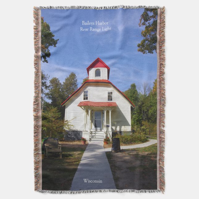 Baileys Harbor Rear Range Light throw blanket (Front Vertical)