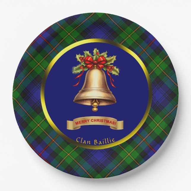 Baillie Tartan Personalized Christmas Paper Plate (Front)