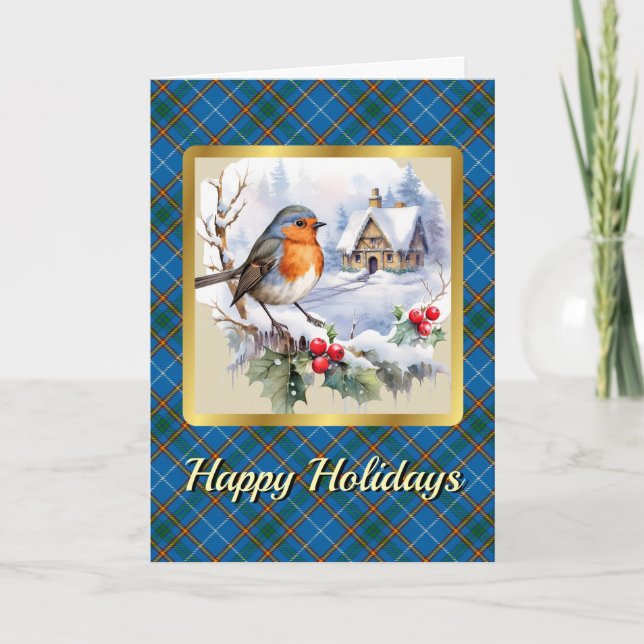 Bain Crest & Tartan w/Robin Personalized  Card (Front)