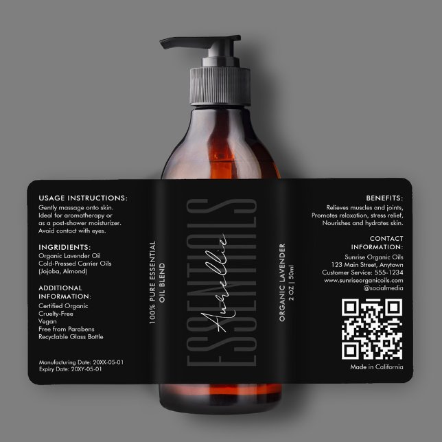 Bain de corps moderne Beauté Black Huile bouteille (Modern Body Bath Beauty Black Oil Bottle Product Label
)