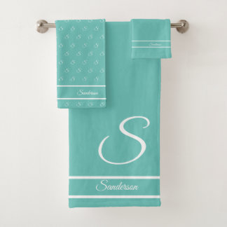 Bain de Monogramme Turquoise bleu et blanc moderne