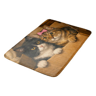Bain "Deux chats dans une boîte en carton – Tapis de ba