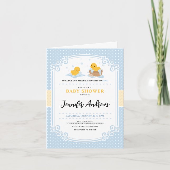 Bain Jaune Ducky Plié Invitation Baby shower (Devant)