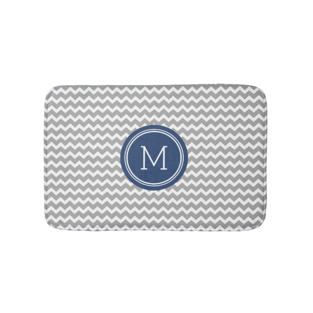 Bain Le monogramme bleu gris Chevron barre le tapis de (Devant)
