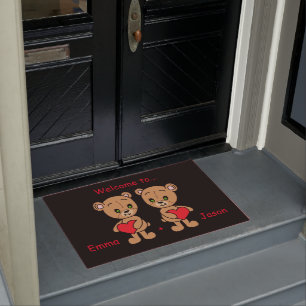Bain mignon avec tapis de porte de coeur