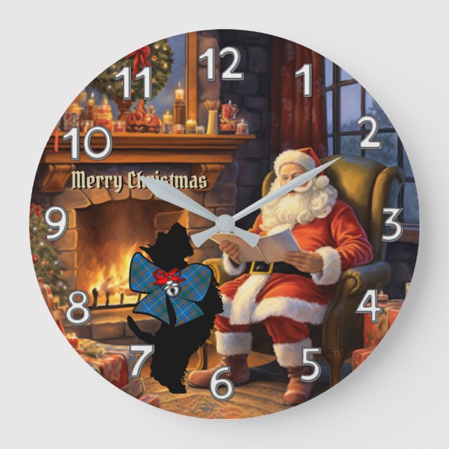 Bain Scottie Dog & Santa Personalized Xmas Large Clock (Front)