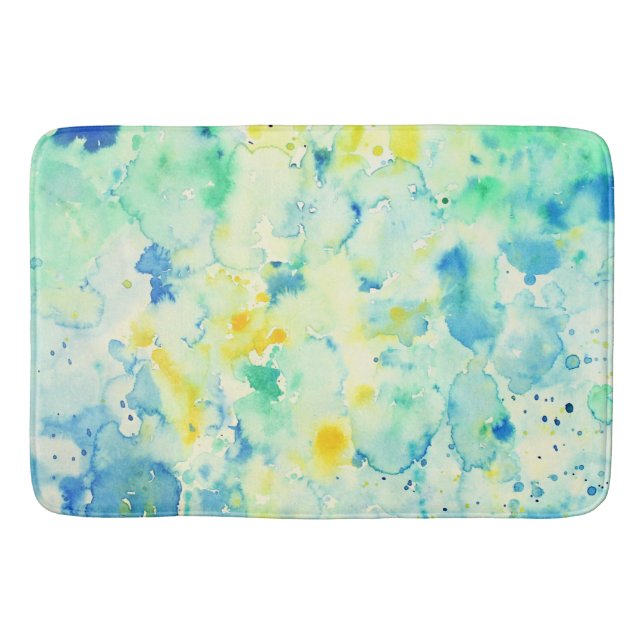 Bain Tapis de douche jaune vert abstrait d'aquarelle (Devant)
