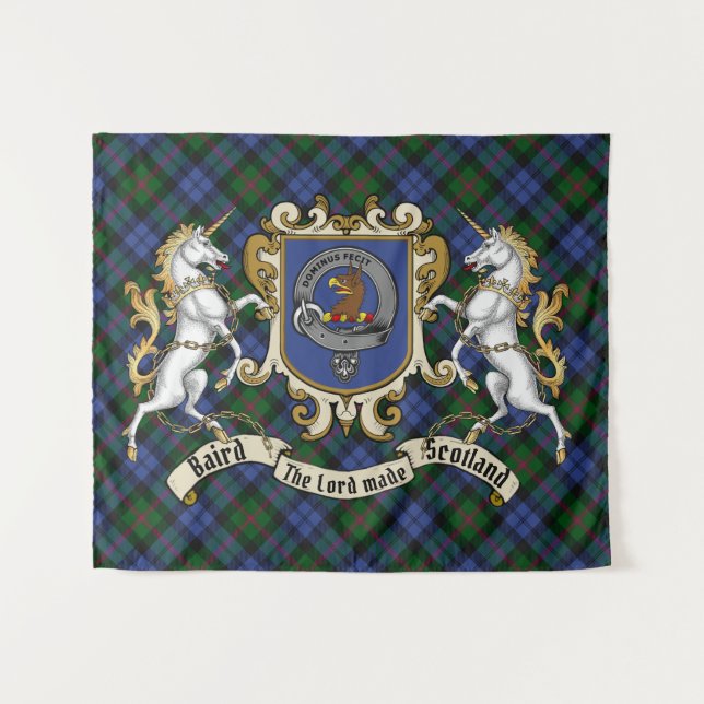 Baird Clan Badge & Unicorns w/Tartan Tapestry (Front (Horizontal))