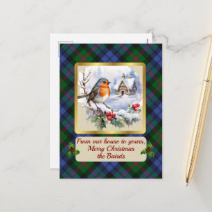 Baird Crest & Tartan w/Robin Personalized  Holiday Postcard