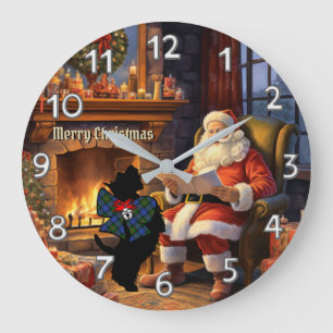 Baird Scottie Dog & Santa Personalized Xmas Large Clock