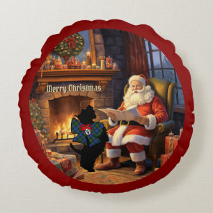 Baird Scottie Dog & Santa Personalized Xmas Round Pillow