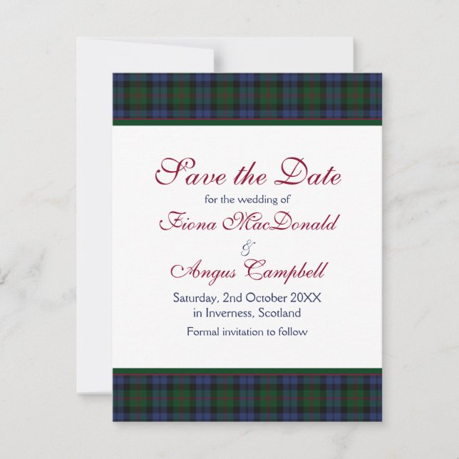 Baird Tartan Wedding Save the Date Card (Front)