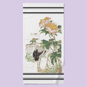 Bairei Crane Birds Peonies Japanese Bath Towel Set
