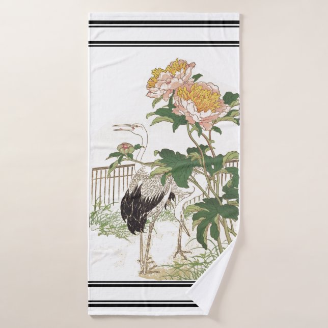 Bairei Crane Birds Peonies Jets De Serviettes De B (Serviette de bain)