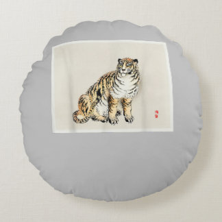 Bairei Gakan Meija Era Japanese Art Tiger Round Pillow