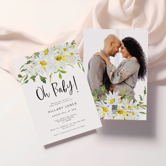 Baise blanche | Baby shower Invitation florale est (Créateur téléchargé)