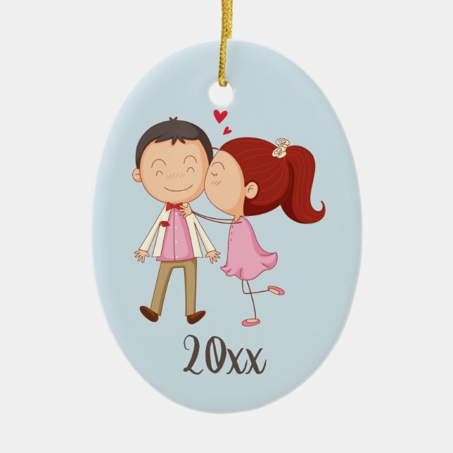 Baiser Couple personnalisable ornement en céramiqu (Devant)