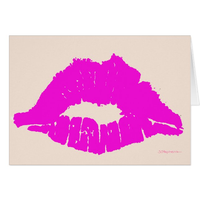 baiser rose sur la carte heureuse blanche (Devant horizontal)