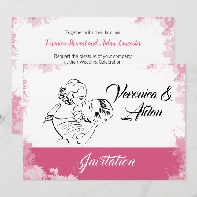 Baiser Vintage Faire-part de mariage en couple (Devant / Derrière)