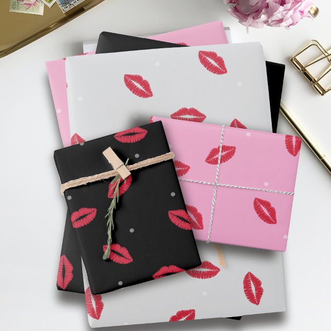 Baisers à lèvres Valentines Enveloppement Feuilles (Kisses for your Valentine in the form of wrapping paper sheets. Suitable for all gifts!)
