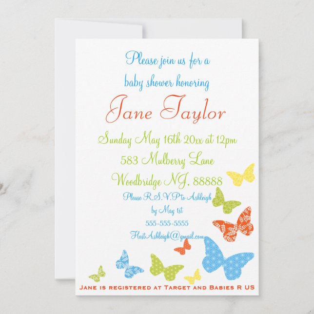 Baisers à papillon Bébé Douche Invitations (Devant)