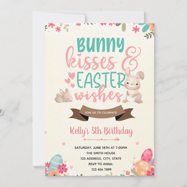 Baisers de Bunny et invitation de voeux de Pâques (Devant)