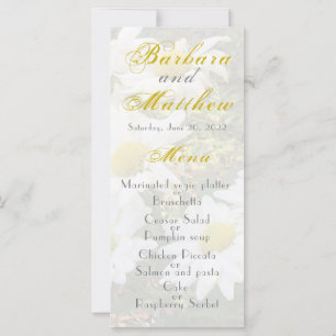 Baisies blanches Menu Mariage de script jaune et g