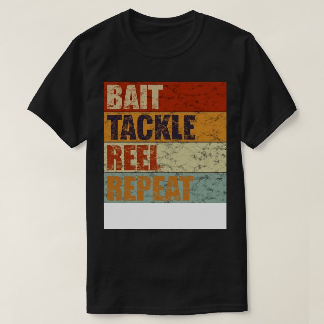 Bait Tackle Reel Repeat Retro T-Shirt (Design Front)